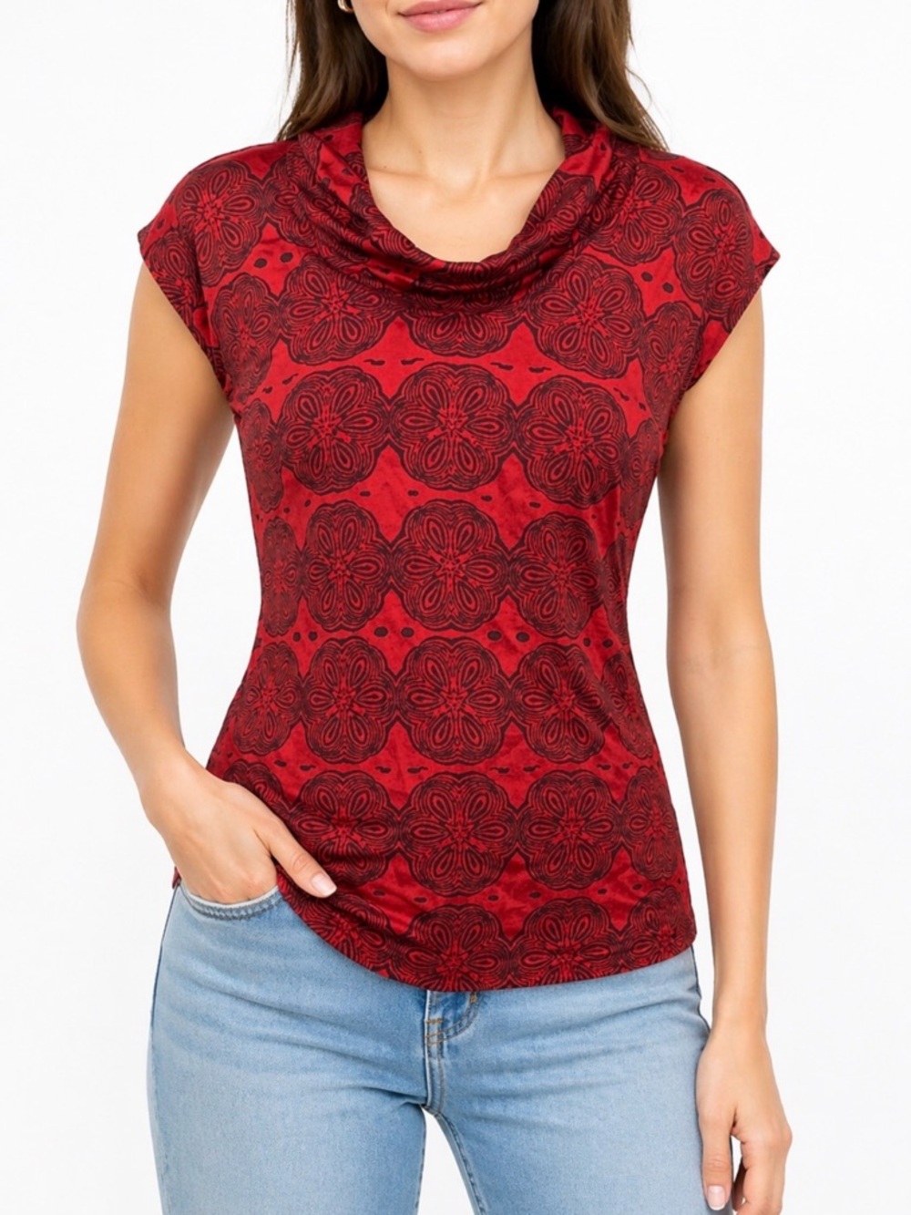 Banana Republic Red Floral Cowl Neck Top Workwear Blouse XS